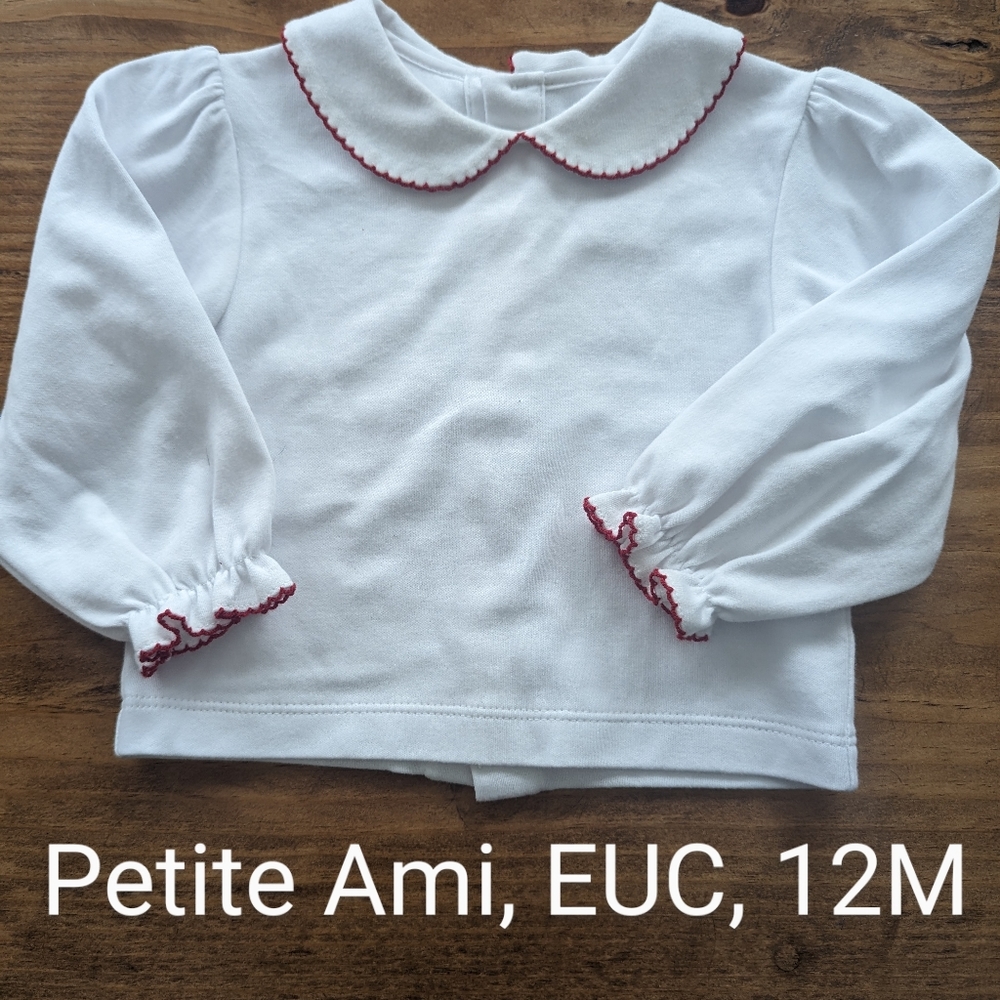 Petite Ami EUC Red Trim Ruffle Arm Shirt, 12M